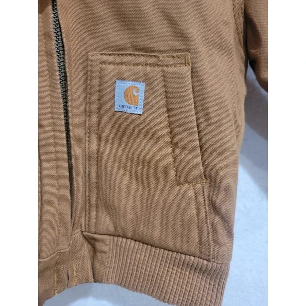 Carhartt Active Jacket Kids 12M Brown Excellent Quilted‎ Lined Canvas Hooded